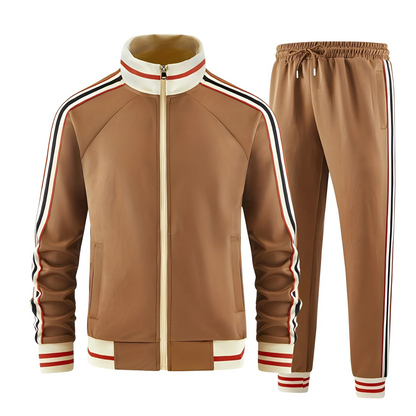 Tim | Heren Trainingspak Retro – Gestreepte Boorden en Opstaande Kraag