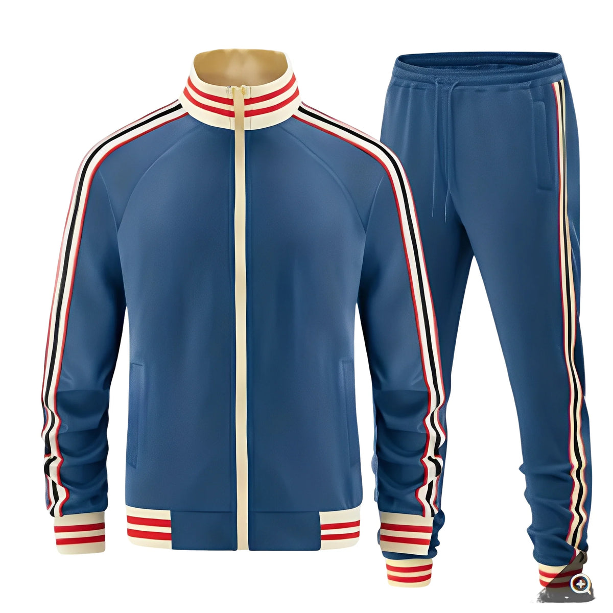 Tim | Heren Trainingspak Retro – Gestreepte Boorden en Opstaande Kraag