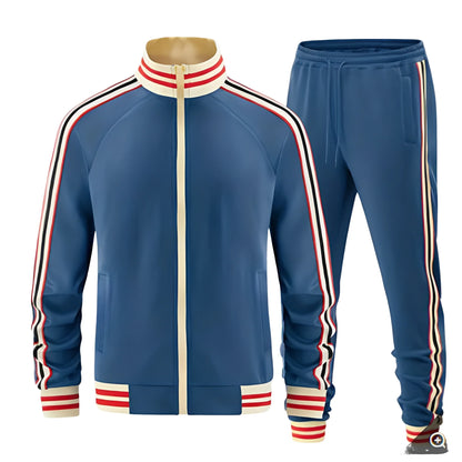 Tim | Heren Trainingspak Retro – Gestreepte Boorden en Opstaande Kraag
