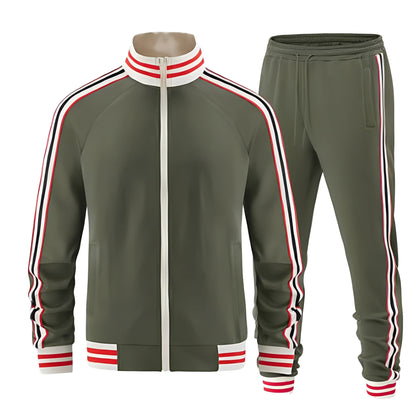 Tim | Heren Trainingspak Retro – Gestreepte Boorden en Opstaande Kraag