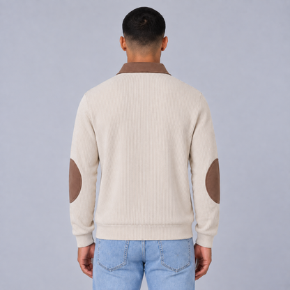 Tim | Warme Quarter-Zip Trui – Contrastpanelen en Elleboogstukken