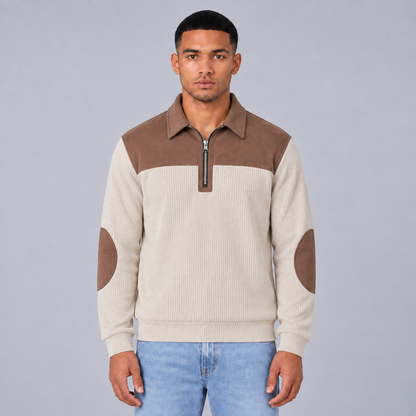 Tim | Warme Quarter-Zip Trui – Contrastpanelen en Elleboogstukken