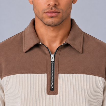 Tim | Warme Quarter-Zip Trui – Contrastpanelen en Elleboogstukken