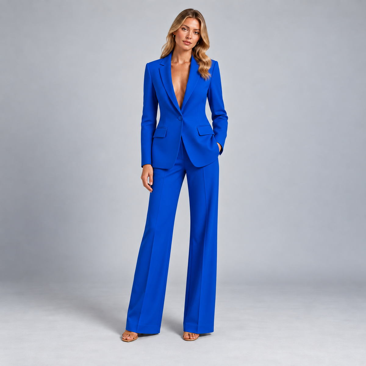 Victoria | Dames Broekpak Getailleerd – Blazer met Reverskraag en Wijde Pantalon