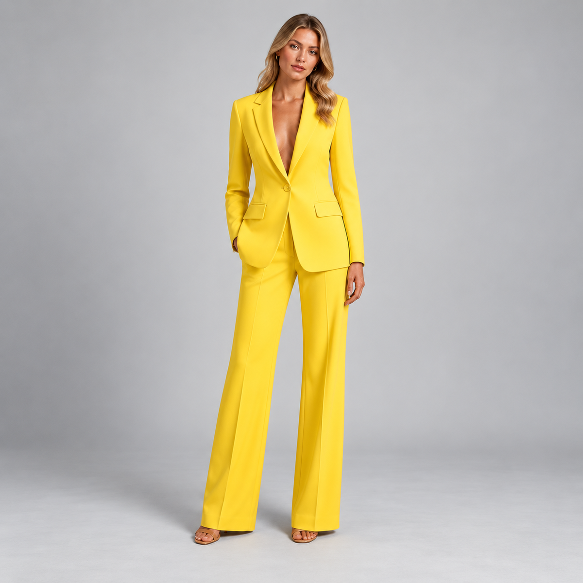 Victoria | Dames Broekpak Getailleerd – Blazer met Reverskraag en Wijde Pantalon