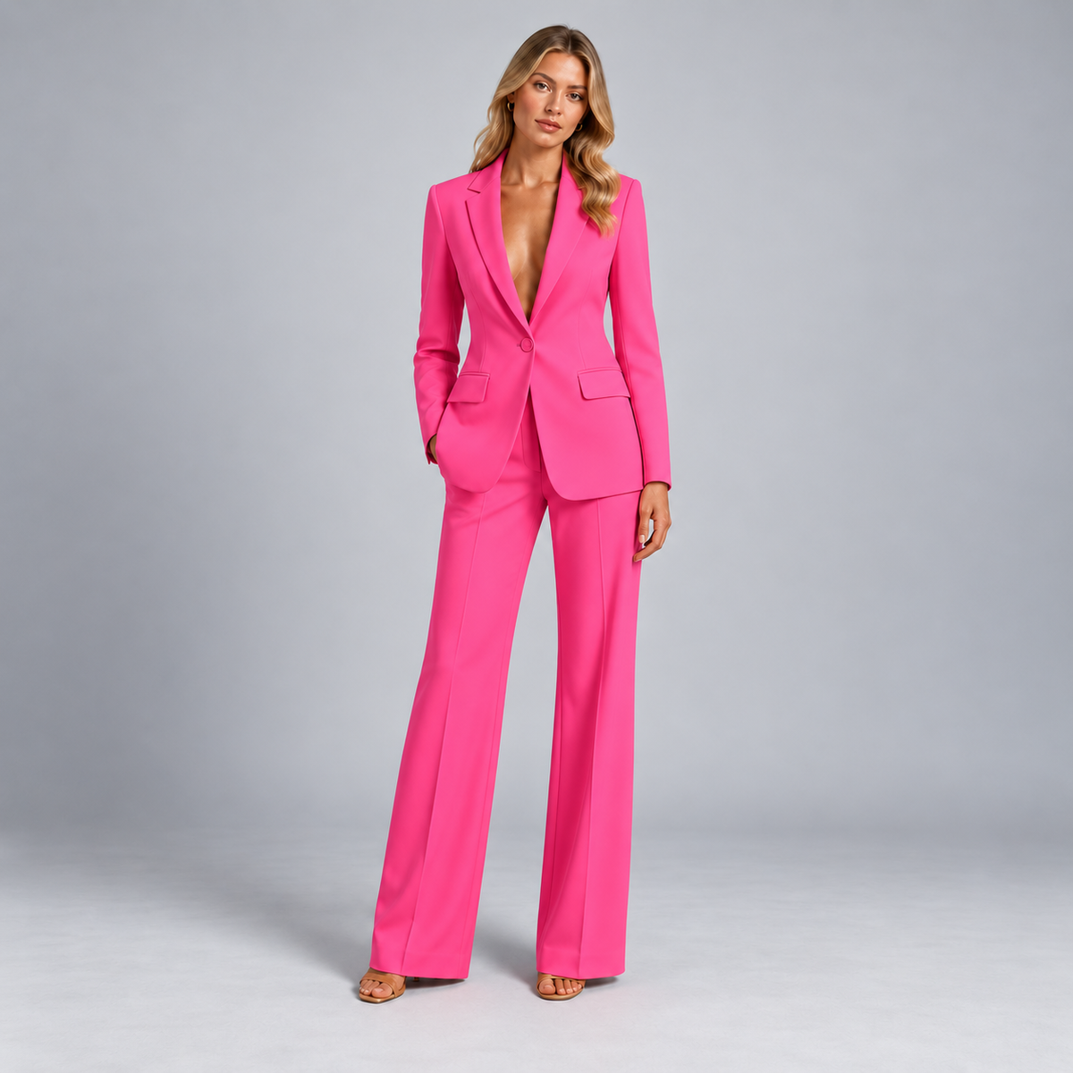 Victoria | Dames Broekpak Getailleerd – Blazer met Reverskraag en Wijde Pantalon
