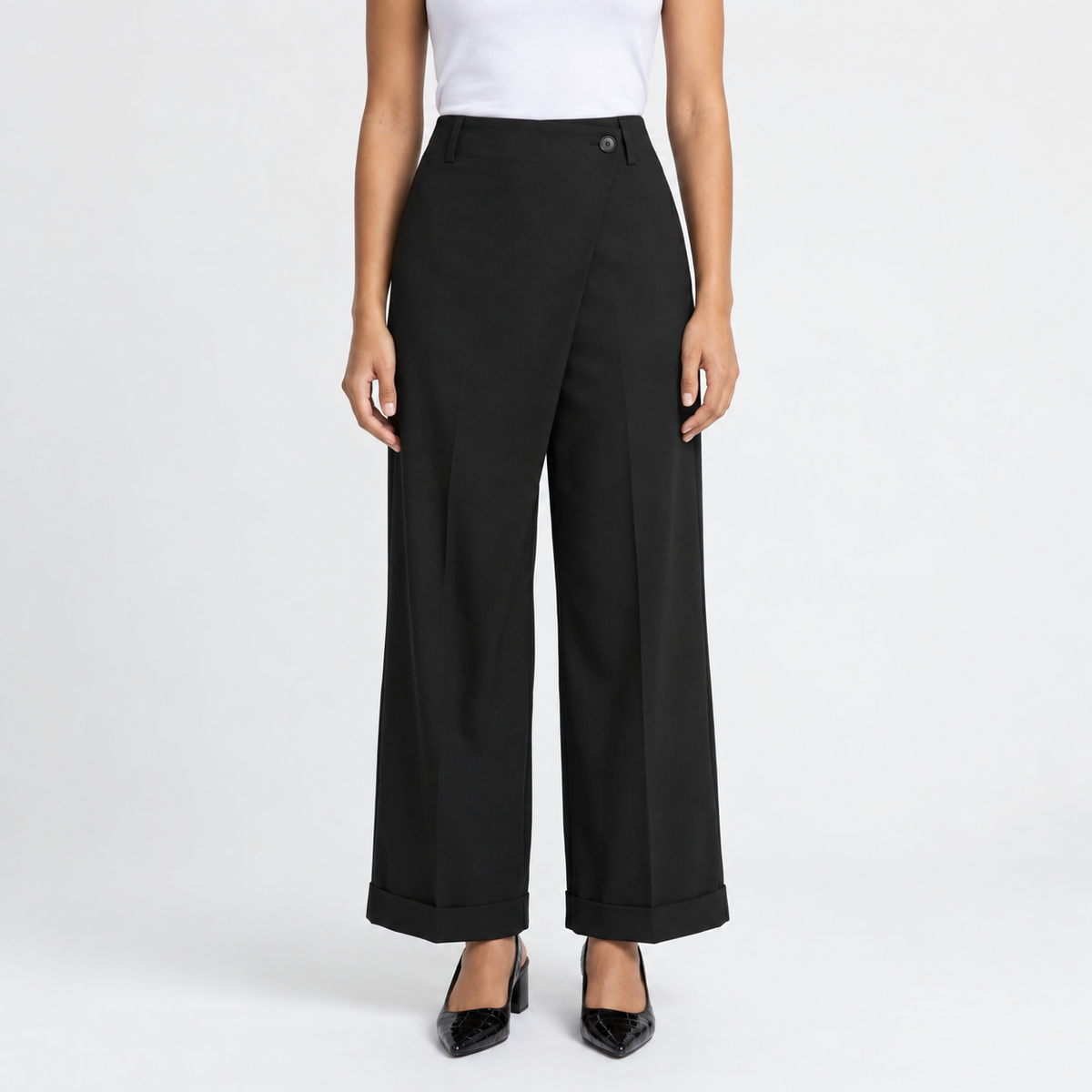Victoria | Dames Wijde Broek Elegant – Hoge Taille met Knoopdetail