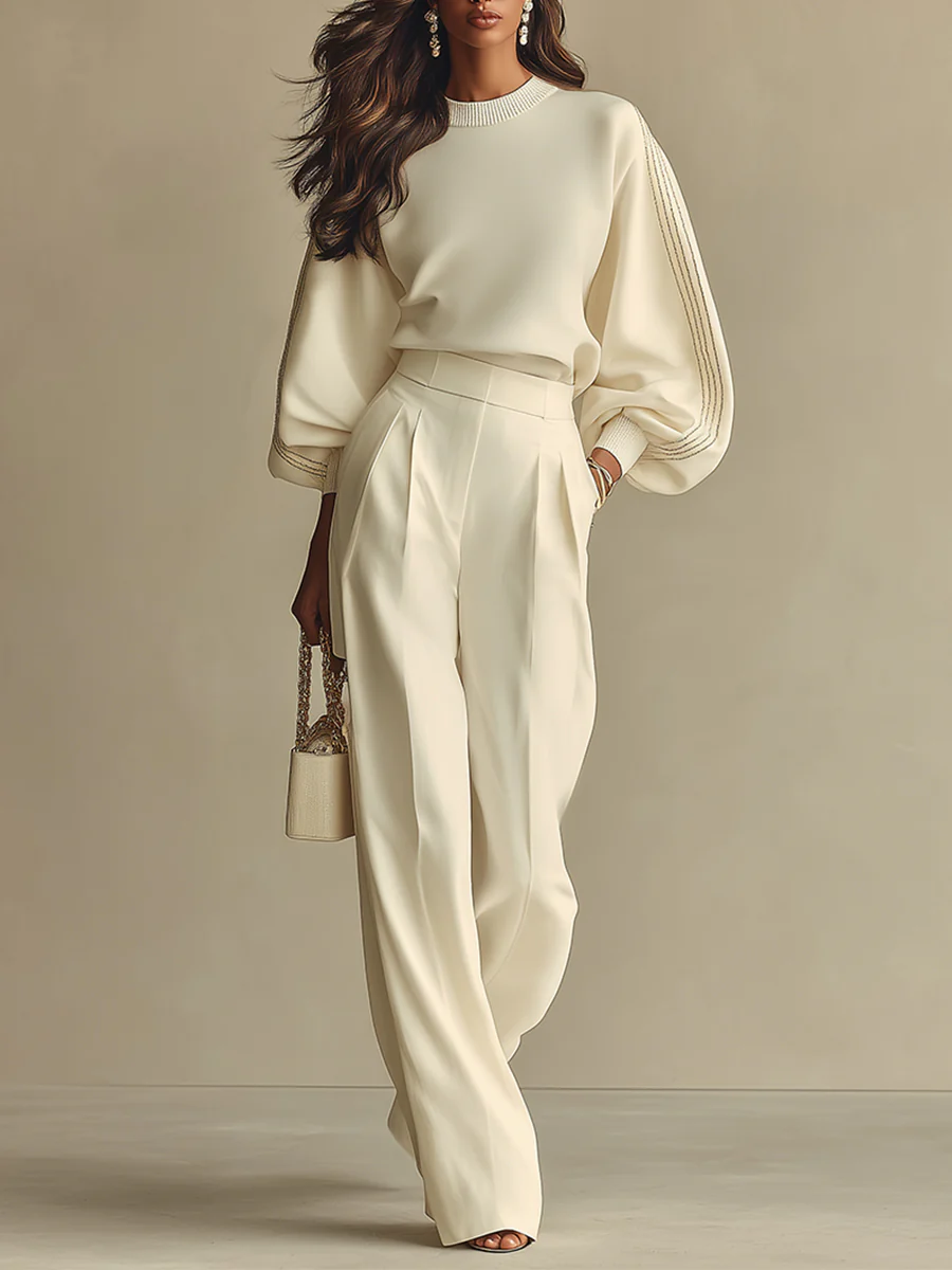 Lovia – Beige Gebreide Tweedelige Set