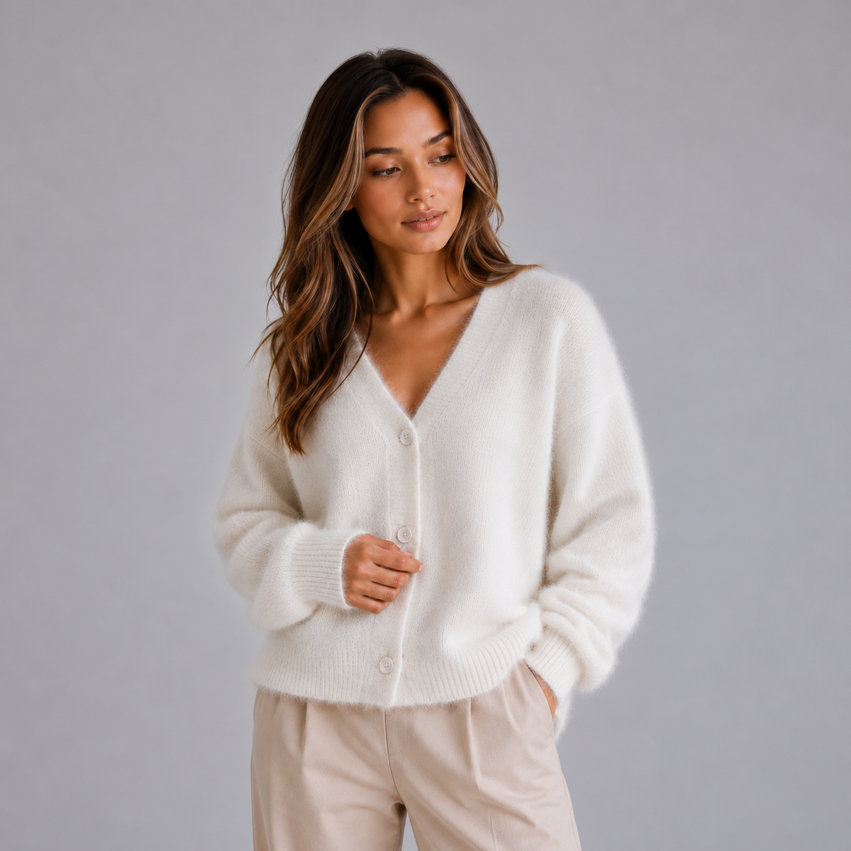 Yara | Dames Vest Gebreid Oversized – Zachte Pluizige Look en V-Hals