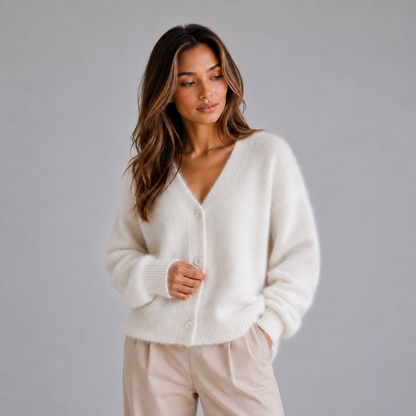 Yara | Dames Vest Gebreid Oversized – Zachte Pluizige Look en V-Hals