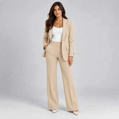 Anne | Dames Broekpak Smart Casual – Blazer met Open Voorzijde en Wijde Pijpen