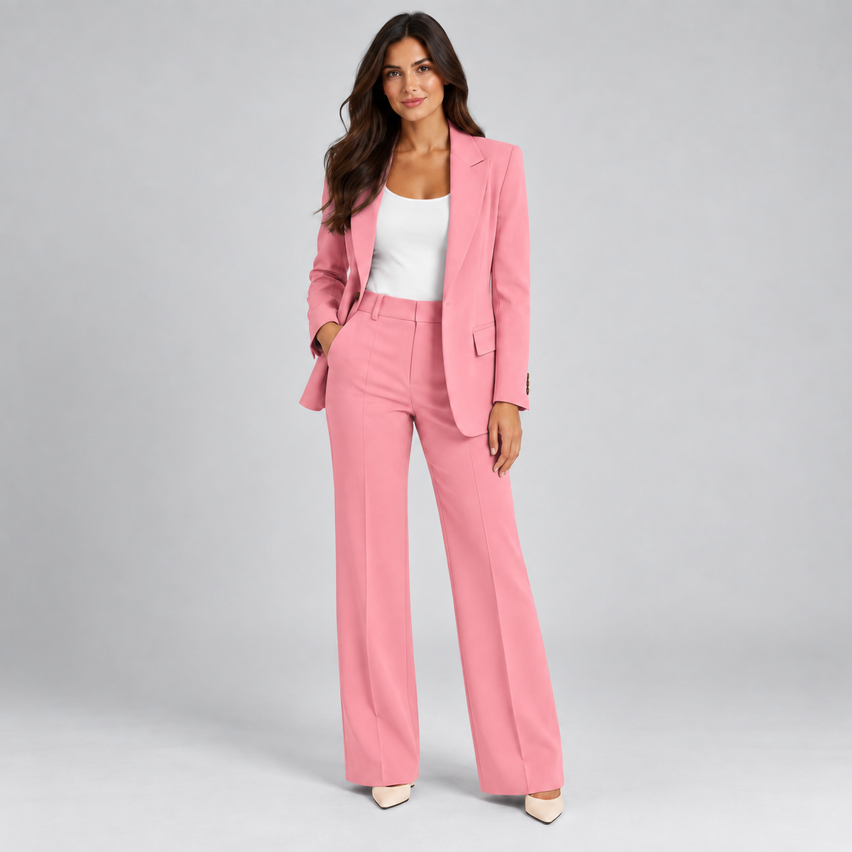 Anne | Dames Broekpak Smart Casual – Blazer met Open Voorzijde en Wijde Pijpen