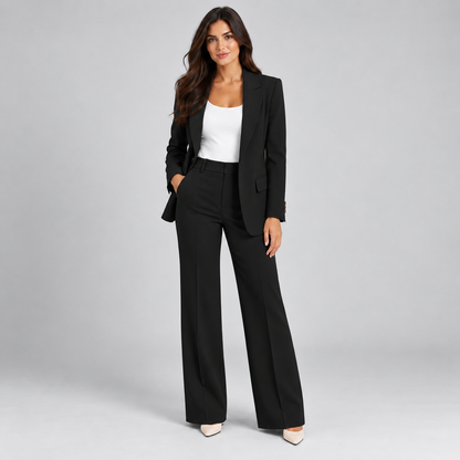 Anne | Dames Broekpak Smart Casual – Blazer met Open Voorzijde en Wijde Pijpen
