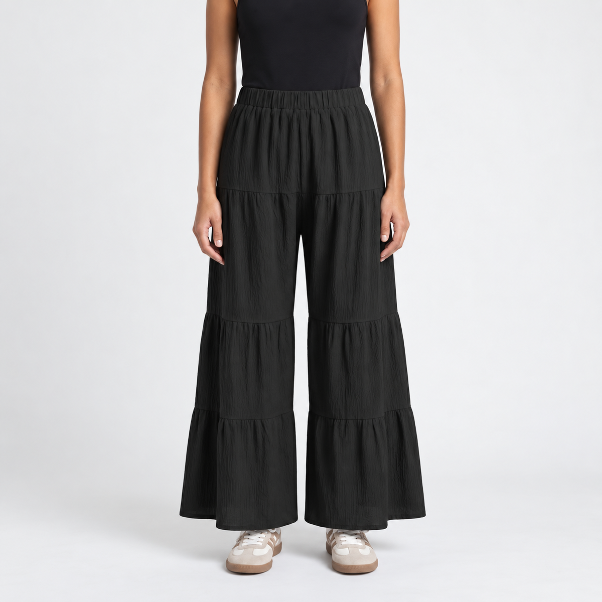 Elin | Dames Wijde Broek Gelaagd – Ruches en Elastische Taille