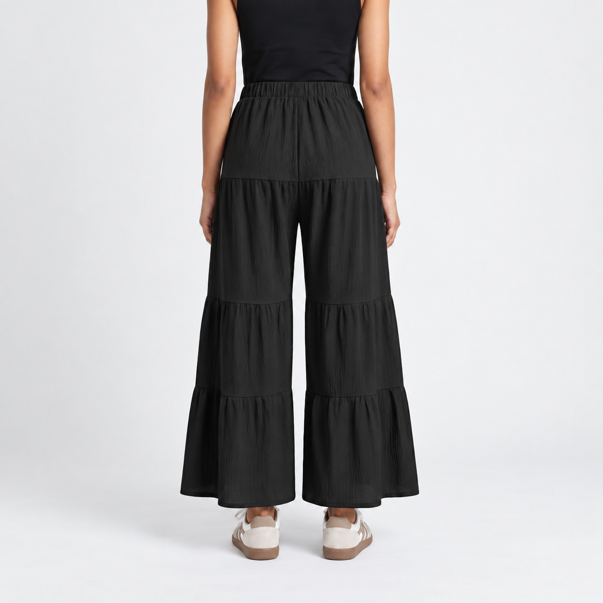 Elin | Dames Wijde Broek Gelaagd – Ruches en Elastische Taille