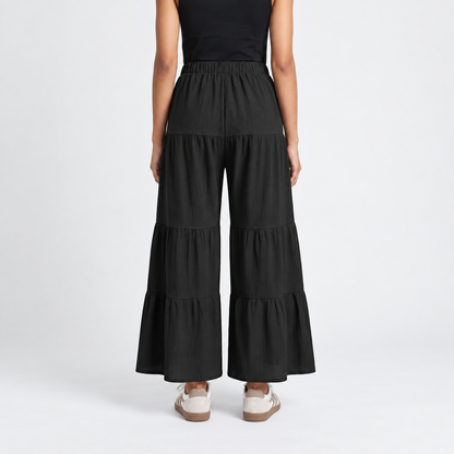 Elin | Dames Wijde Broek Gelaagd – Ruches en Elastische Taille