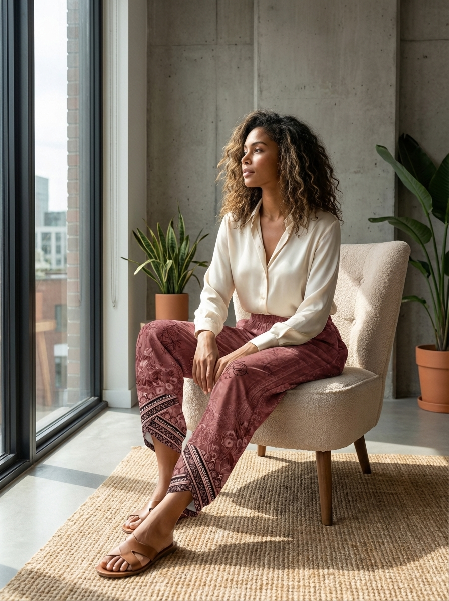 Lovia - Luchtige Broek met Wijde Pijpen