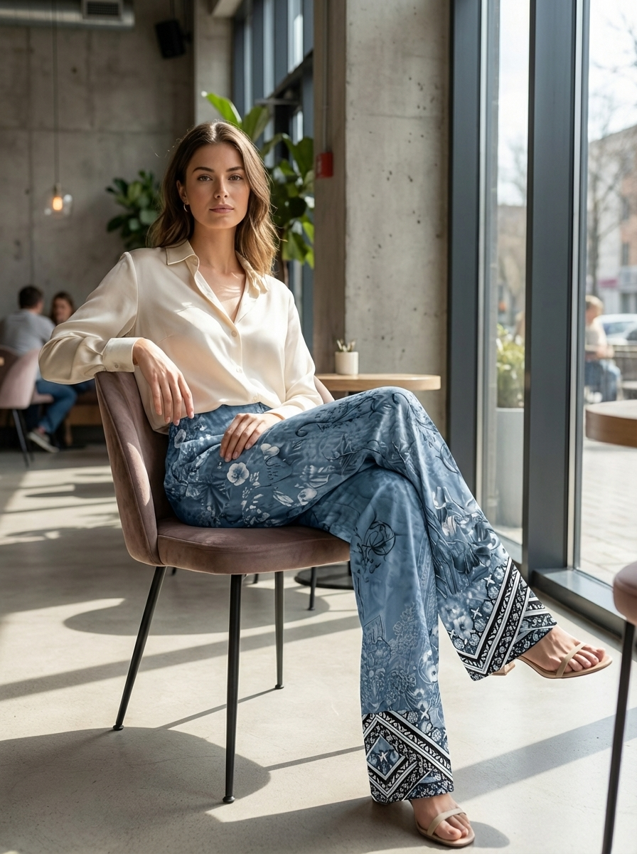 Lovia - Luchtige Broek met Wijde Pijpen