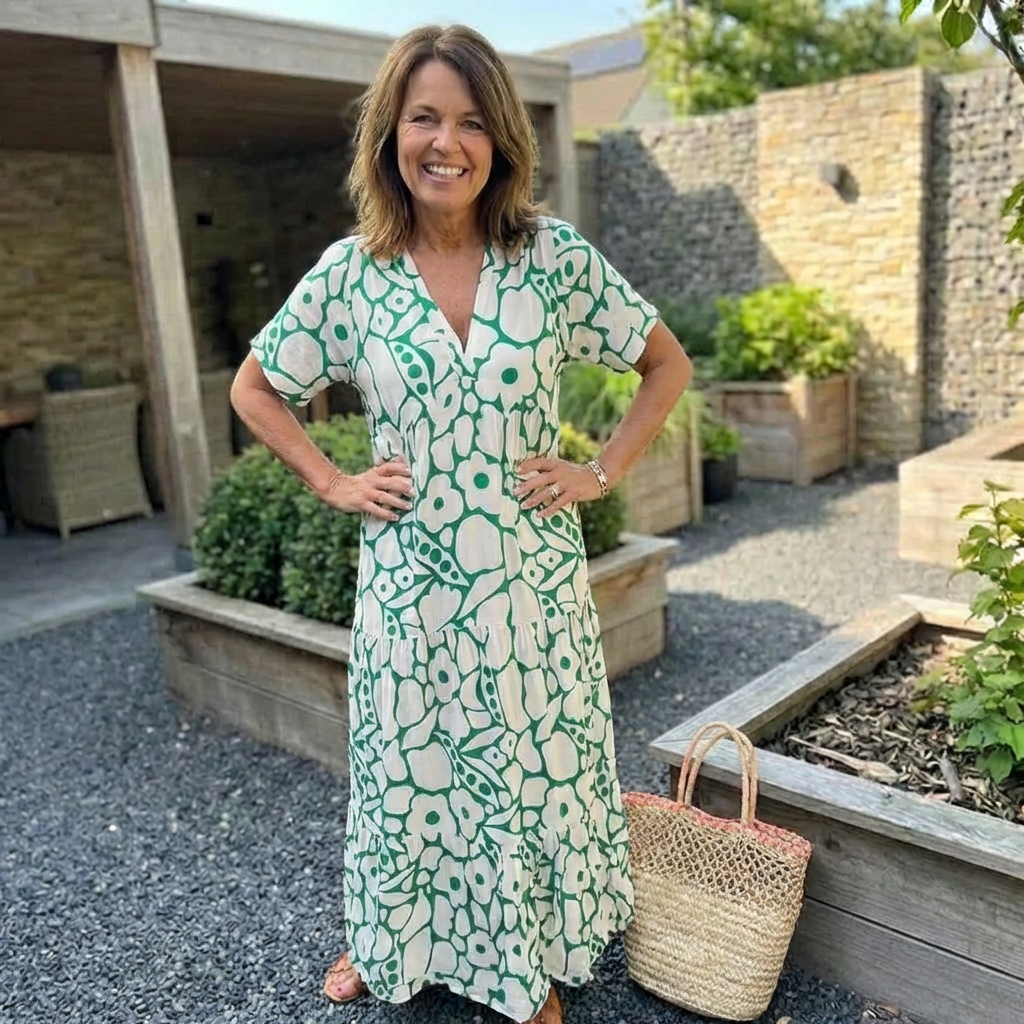 Lovia - Losse jurk met V-hals en print