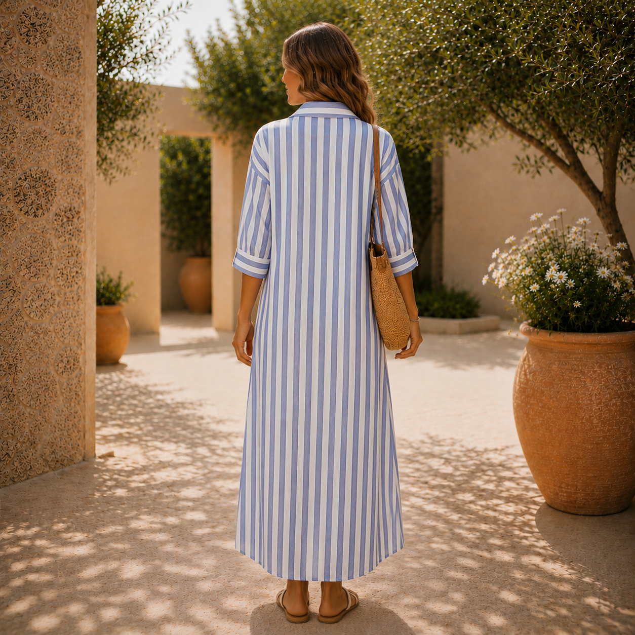 Lovia – Gestreepte Maxi Blousejurk