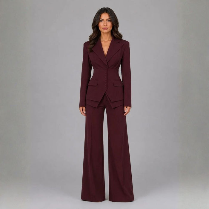 Merel | Pak met Getailleerde Taille – Puntkraag en Wide Leg Broek