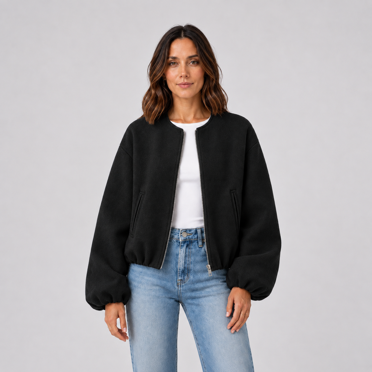 Nina | Cropped Bomberjack – Ballonmouwen en Gladde Voering