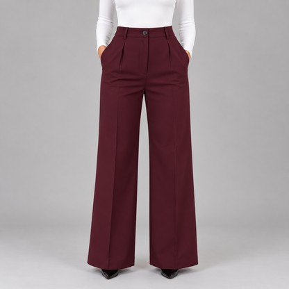 Nina | Dames Pantalon High Waist – Wijde Pijpen met Plooien en Zakken