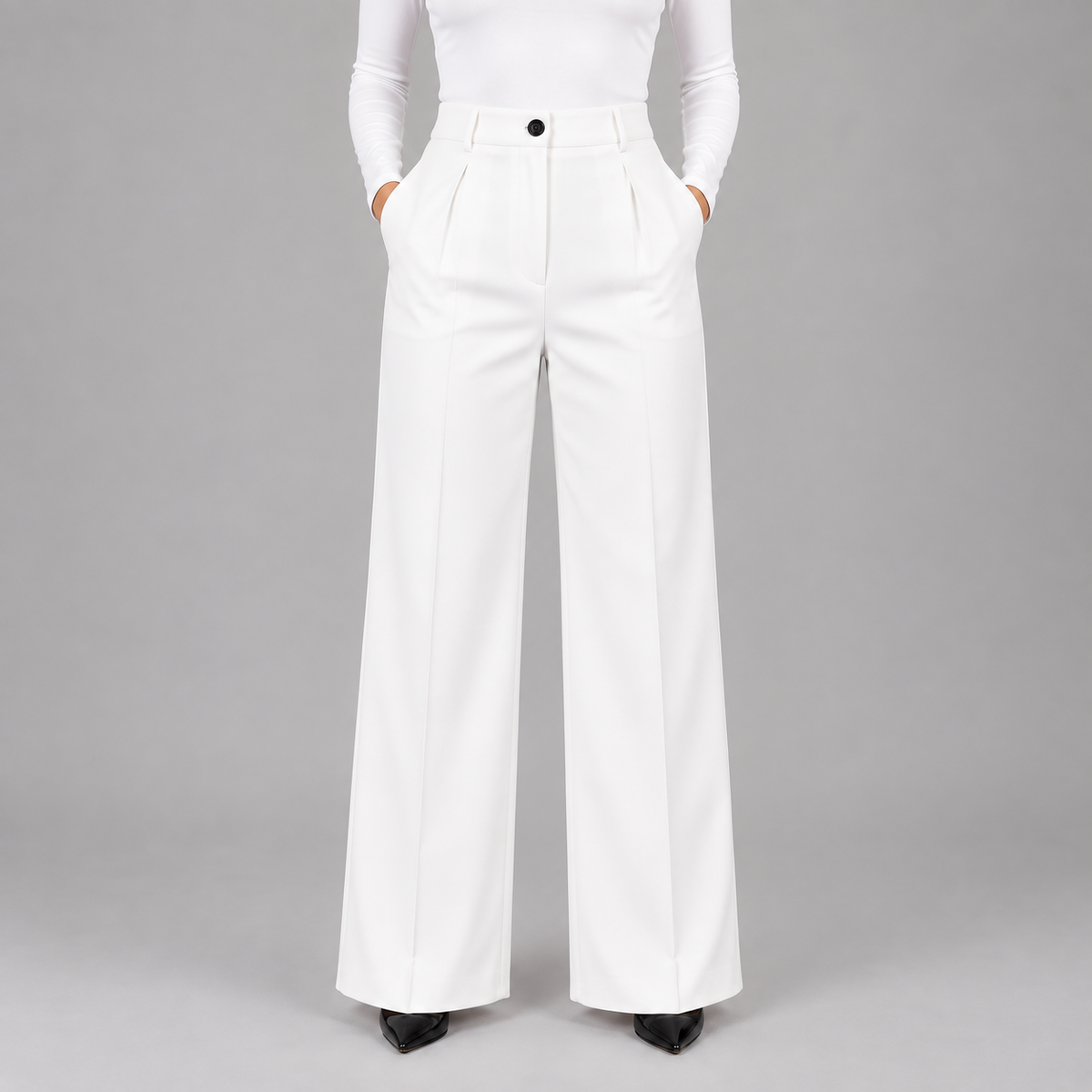 Nina | Dames Pantalon High Waist – Wijde Pijpen met Plooien en Zakken
