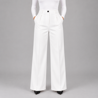 Nina | Dames Pantalon High Waist – Wijde Pijpen met Plooien en Zakken