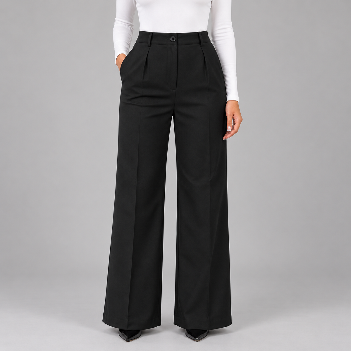 Nina | Dames Pantalon High Waist – Wijde Pijpen met Plooien en Zakken