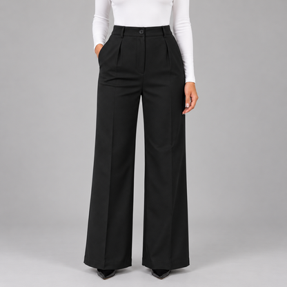 Nina | Dames Pantalon High Waist – Wijde Pijpen met Plooien en Zakken