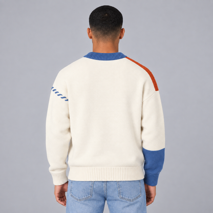Quinten | Comfortabele Trui met Patchwork Print – Relaxed Fit en Speelse Kleurcombinatie